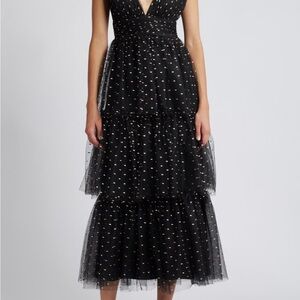 EUC Lulus Black Tiered Tulle Midi Cocktail dress.